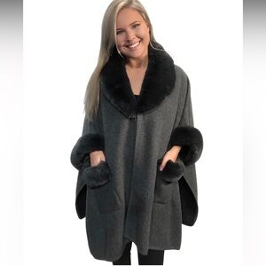 Sioni Faux Fur Trim Cloak